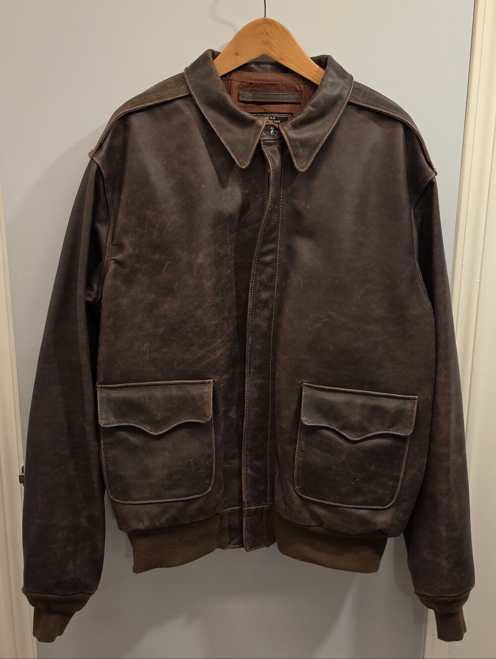 Cockpit USA Type A-2 Leather Flight Jacket Size 50 Long Brown USA Made Vintage